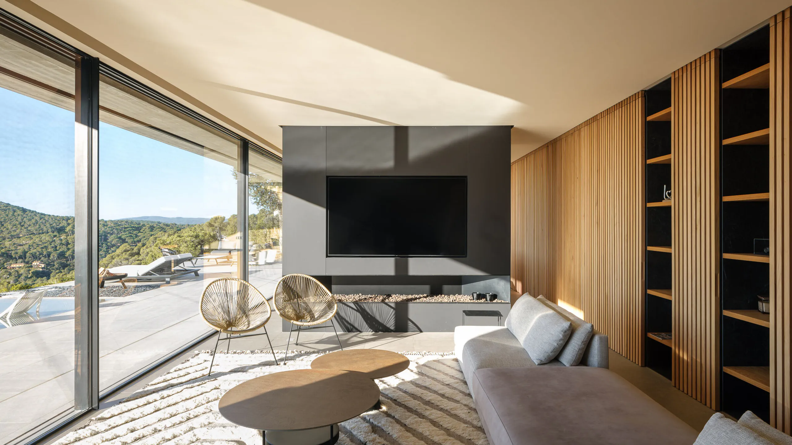 Light-filled living room oriented toward a southern view